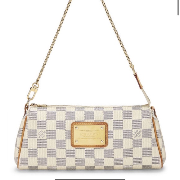 LOUIS VUITTON DAMIER AZUR EVA shoulder bag checked coated natural Vachetta - Picture 11 of 12